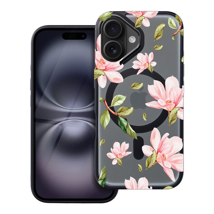BestCase® Husa Compatibila cu Apple iPhone 16 cu Design Flowers Collection, Shockproof Shield MagSafe Anti-Soc TPU, 1937307 FR 496