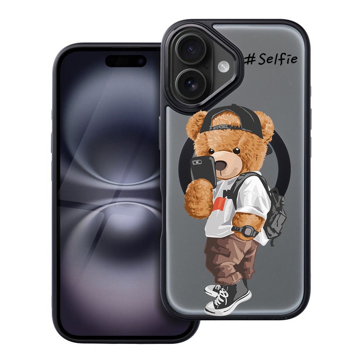 BestCase® Husa Compatibila cu Apple iPhone 16 cu Design Selfie Teddy Bear, Shockproof Shield MagSafe Anti-Soc TPU, 1937307 FR 925