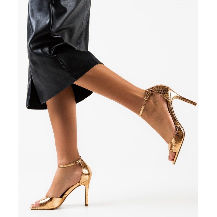 Sandale cu toc Lekaz Roze, Auriu