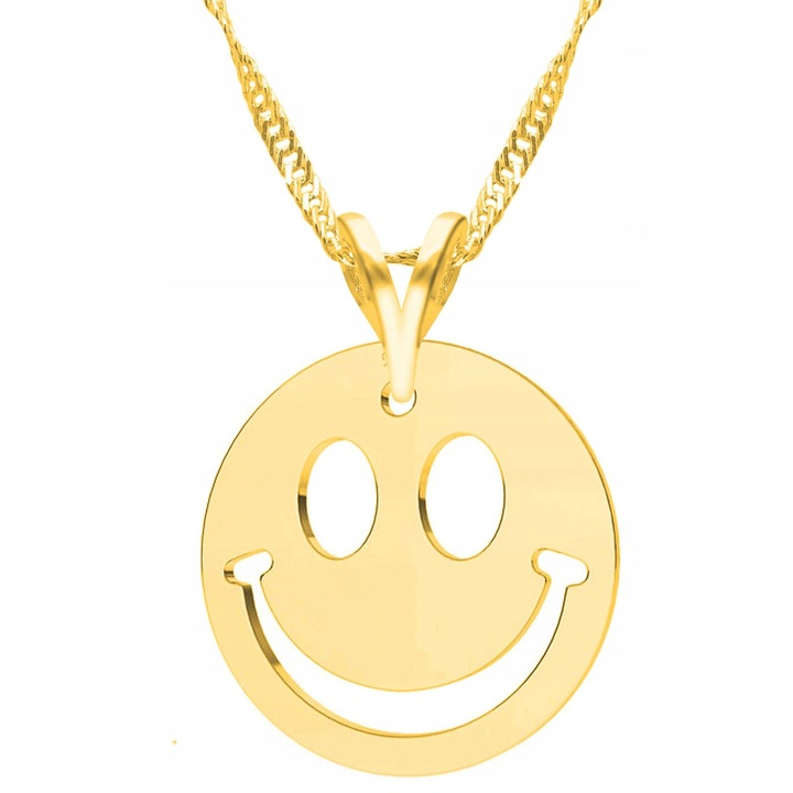 Nyaklánc medállal, Larezo, Enyhe Mosoly Emotikon, 925-ös Ezüst, Kövek Nélkül, 1 x Prémium Ékszer Doboz, Ideális Ajándéknak, 0.3 g, 45 cm, Arany