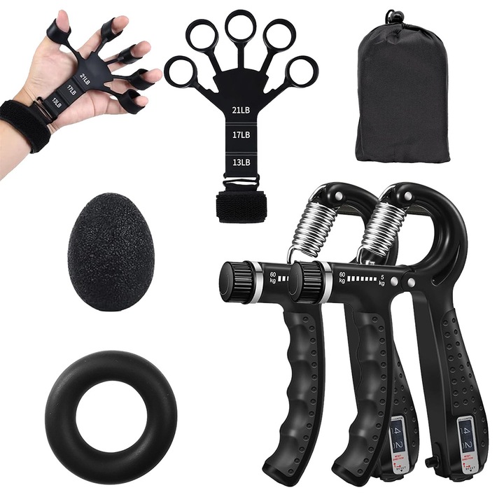 Set 5 Flexoare pentru Exercitii Antebrat, Degete si Palma, Dificultate reglabila 5-60 kg, pentru tendinita, sindrom de tunel carpian si perioada de recuperare dupa interventii chirurgicale