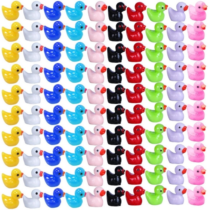 Mini rate din rasina - 100 buc figurine mici de rata, rate mici, ornamente pentru gradina de zane, muschi miniatural, peisaj, acvariu, ghiveci, DIY, artizanat, decorare interioara