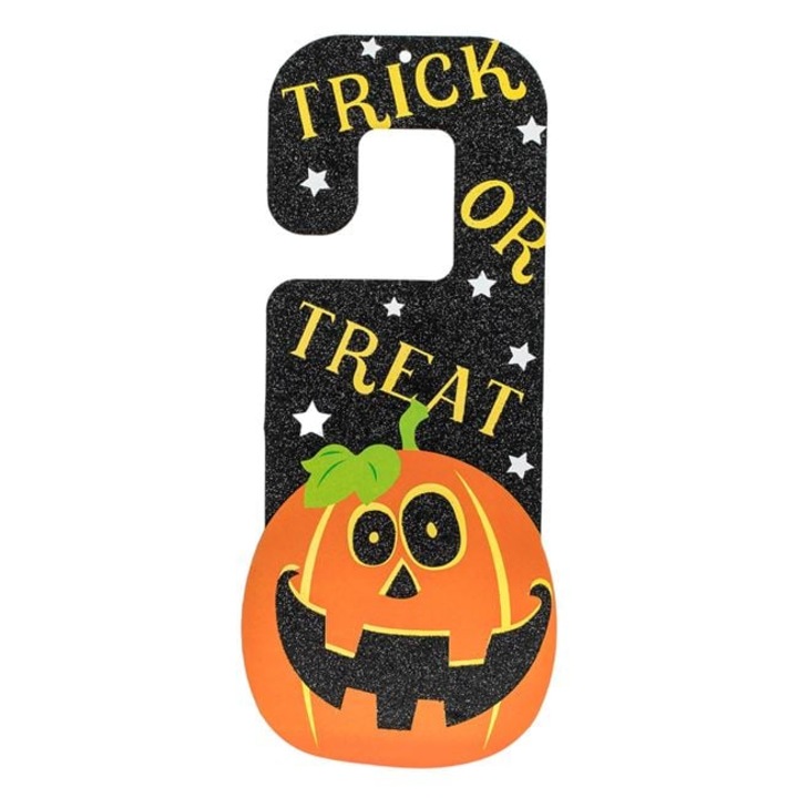 Halloween dekoráció – Fekete csillogó tök ajtóra 13.5x32 cm, ünnepi és csillogó dísz