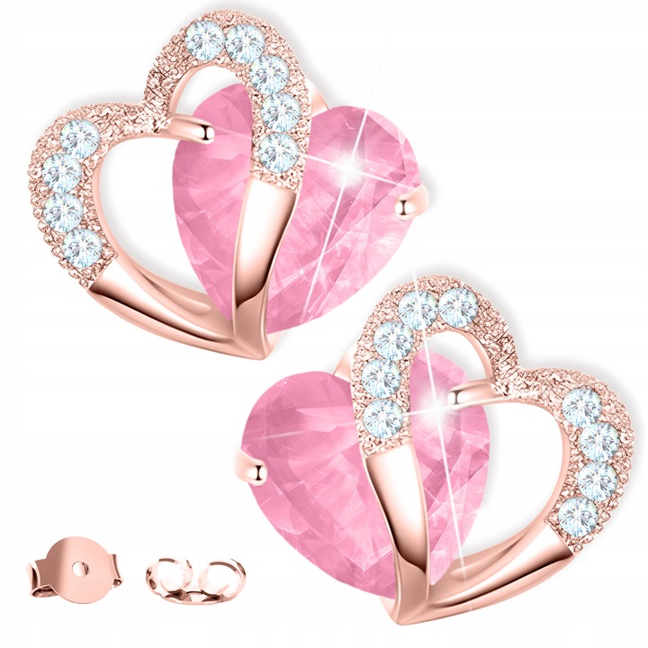 Fulbevalo, Larezo, Rozsaszin Sziv, 925-os Ezust, Cirkonium, 1 x Premium Ekszerdoboz, Idealis Ajandeknak, 1.5 g, 9 x 9.5 mm