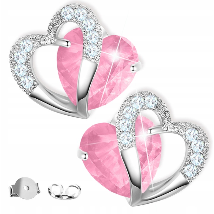 Fulbevalo, Larezo, Rozsaszin Sziv, 925-os Ezust, Cirkonium, 1 x Premium Ekszerdoboz, Idealis Ajandeknak, 1.5 g, 9 x 9.5 mm