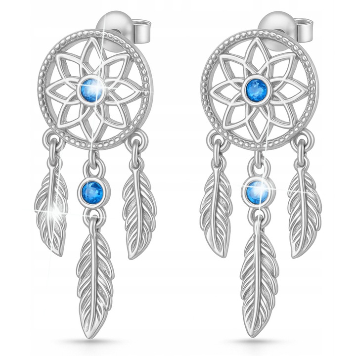 Cercei, Larezo, Captator De Vise Cu Cercuri, Pene, Argint 925, Zirconiu, 1 x Cutie De Bijuterii Premium, Ideal Pentru Cadou, 1.6 g, 18 x 9 mm