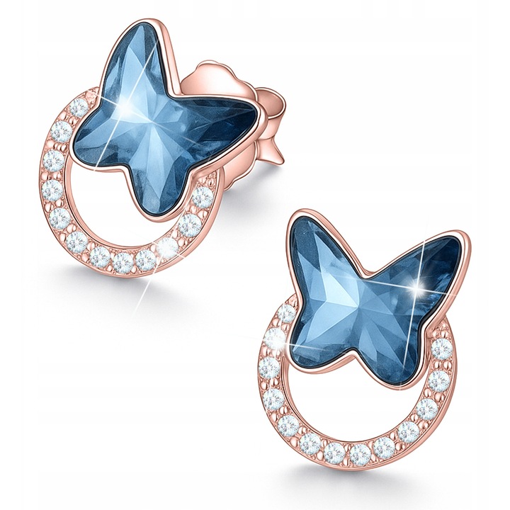 Fülbevaló, Larezo, Kék Szárnyú Pillangók, 925-ös Ezüst, Cirkónia, 1 Prémium Ékszerdoboz, Ideális Ajándék, 1.5 g, 10 x 10.5 mm