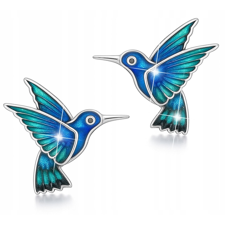 Cercei, Larezo, Pasari Colibri, Argint 925, Fara Pietre, 1 Cutie Pentru Bijuterii Premium, Ideal Pentru Cadou, 1.7 g, 13 x 13 mm