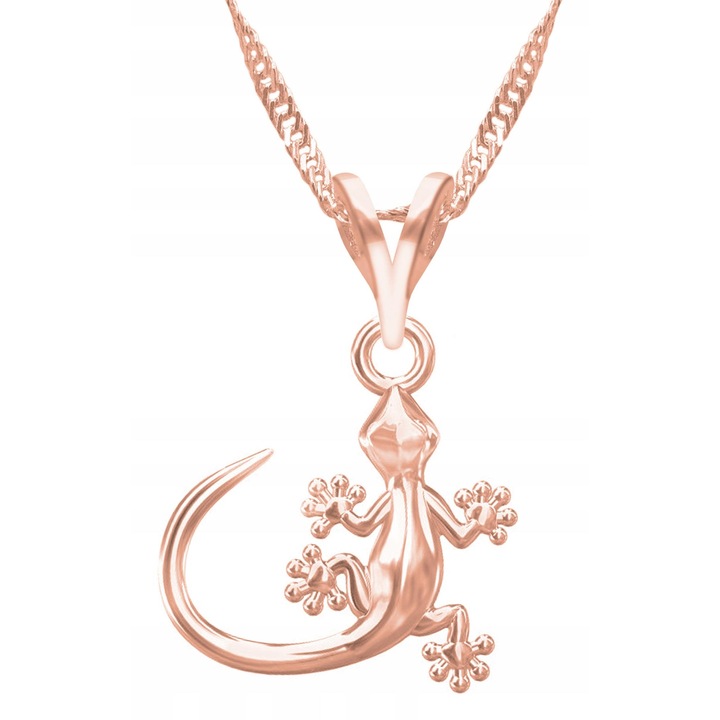 Nyaklánc medállal, Larezo, Gyík, 925 ezüst, kövek nélkül, 1 x prémium ékszerdoboz, ideális ajándéknak, 0,3 g, hossza 45 cm, rózsaszín