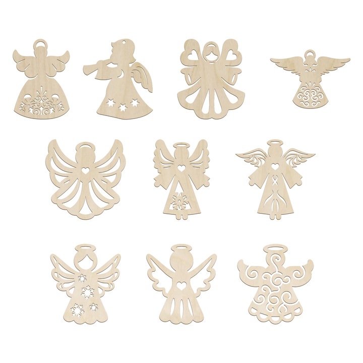 Set 10 Globuri de Craciun Azurowe din Lemn, Aniosi, Natural, 10 cm