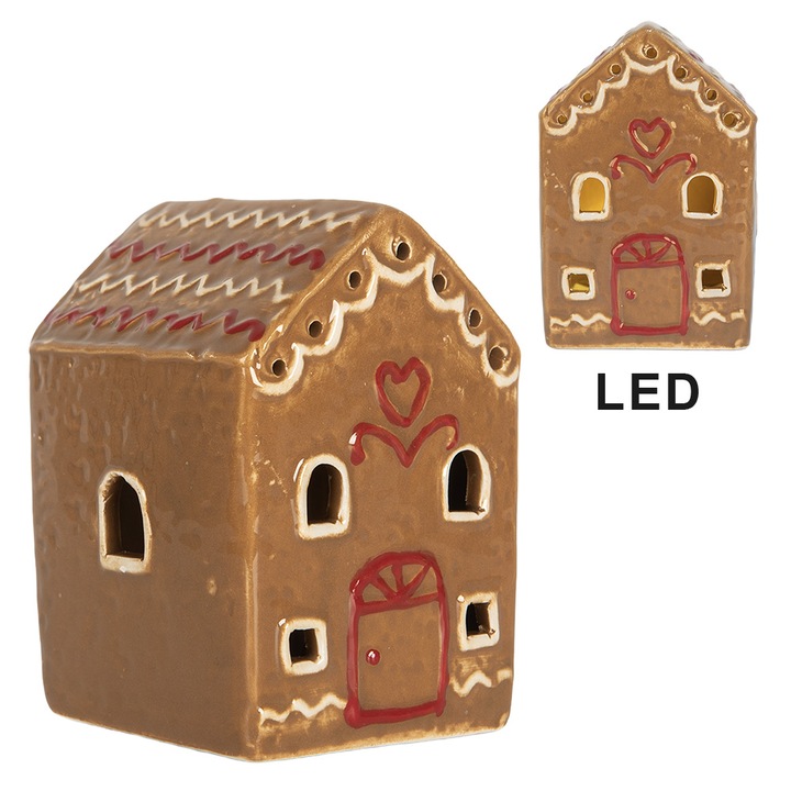 Többszínű kerámia karácsonyi házikó LED-del, 7x6x9 cm