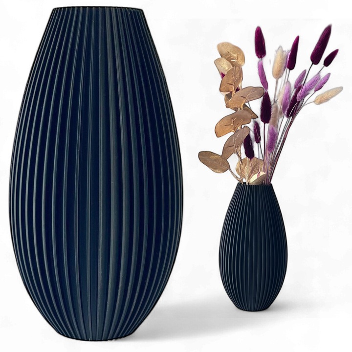 Модерна 3D ваза 20 см – скандинавски стил, за изкуствени/естествени цветя, Черна