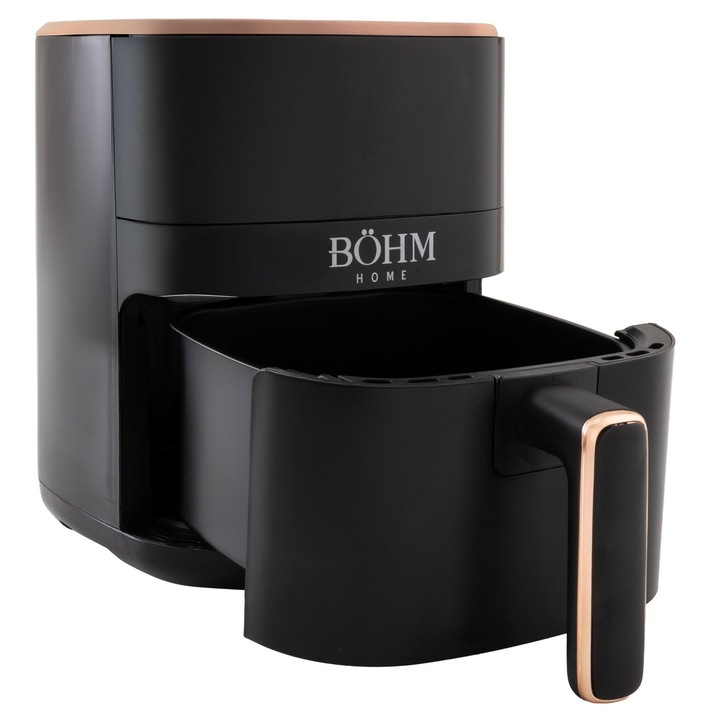 Friteuza cu aer cald, BOHM, BDY-AF601R, 1200 W, 3L, 6 Programe, Control digital, Negru / Cupru