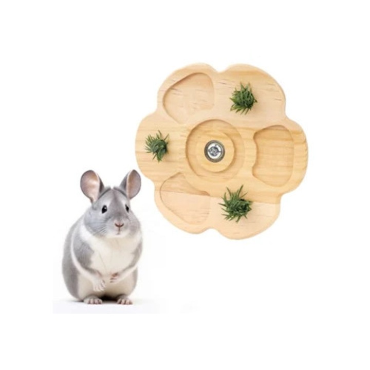 Roata de exercitii suspendata pentru chinchilla, accesorii pentru cusca, constructie din lemn natural