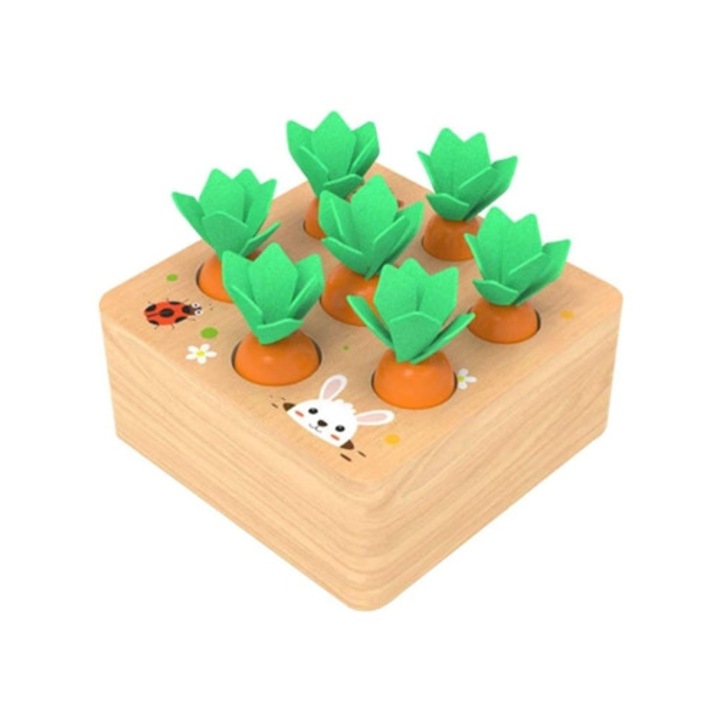 Joc educativ din lemn pentru copii, 1 an, set de puzzle cu morcovi, Montessori, dimensiune 30x30cm