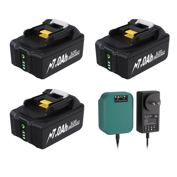 Baterie Reincarcabila Pentru Unelte Makita 18V, Model BL1830, Capacitate 7000mAh, Celula Lithium-ion 18650, Compatibila cu BL1860 LXT400 3B 1C