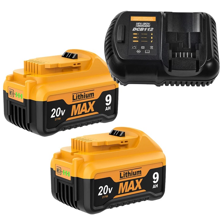 Baterie reincarcabila pentru Dewalt 20V, Model DCB200, Capacitate 9000mAh, Tehnologie Litiu 21700, Compatibila cu DCB182, DCB180, DCB181, Pachet cu 2 Baterii