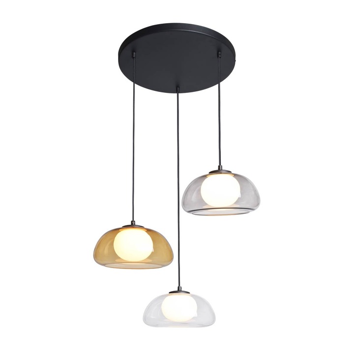 Висяща лампа, Italux, Ainale, Черна, 3xG9, 7W, 150 см, 40 см, IP20, 220-240V, Кехлибар, Прозрачна, Опушена, Стъкло, Пластмаса, Метална сплав, 2 години гаранция, Комплект от