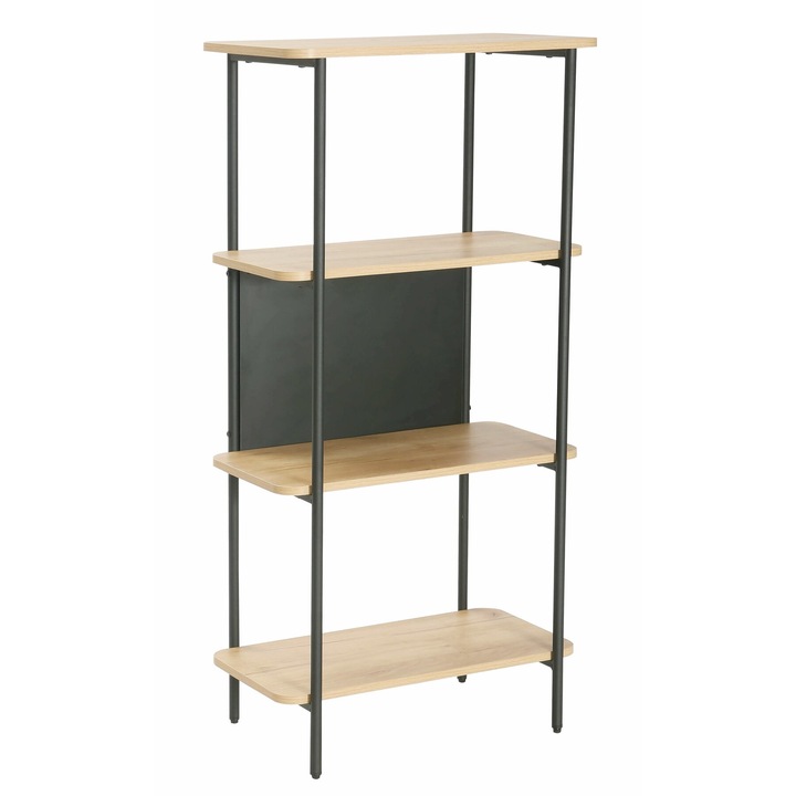 Raft pentru carti si decoratiuni, Meerut, Stejar si negru, 60x36x122 h cm