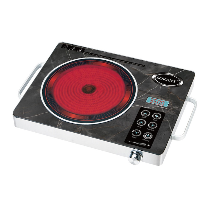 Plita cu Inductie, 3500 W, Panou mare pentru incalzire uniforma, 12 niveluri de reglare a puterii de ardere, buton de reglare, functie de cronometru, afisaj tactil, Rosu castaniu/Negru