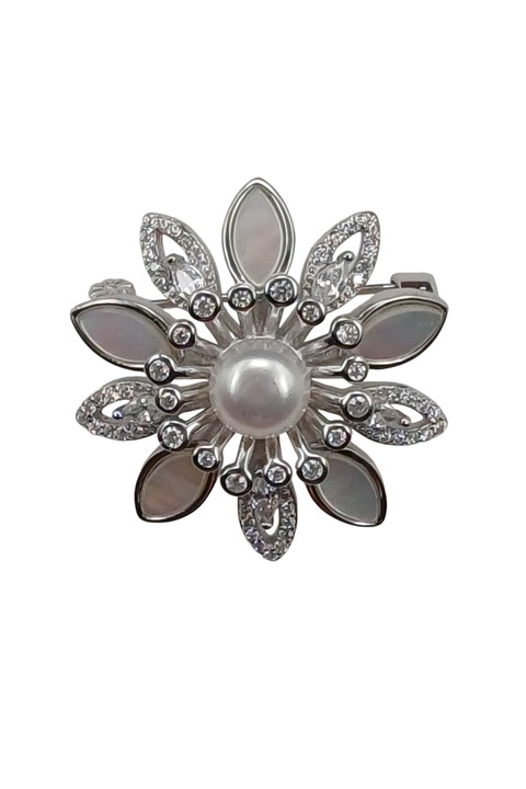 Brosa din argint 925 TSR, cu pietre zirconiu, sidef si perla model 1TLX1