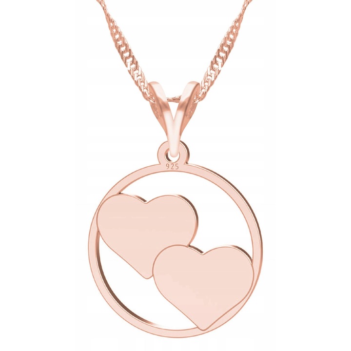 Nyaklánc medállal, Larezo, Két szív körben, 925 ezüst, Kövek nélkül, 1 x Prémium ékszerdoboz, Ideális ajándék, 0.3 g, Hossz 45 cm, Rózsaszín