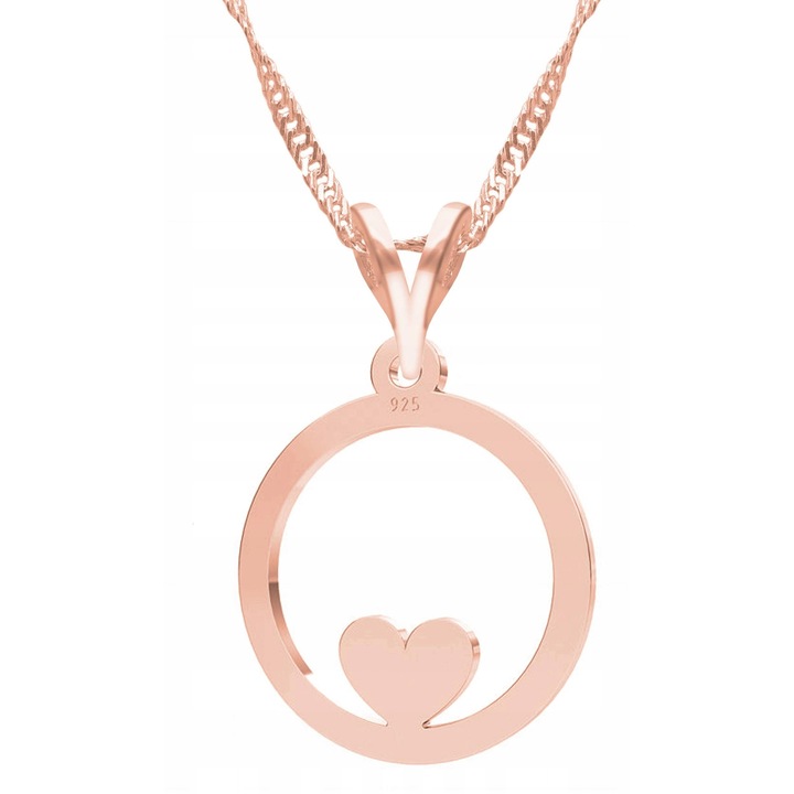 Nyaklánc medállal, Larezo, Kerek Szív Szerelem, 925 Ezüst, Kövek Nélkül, 1 x Prémium Ékszer Doboz, Ideális Ajándék, 0.3 g, Hossz 45 cm, Rózsaszín