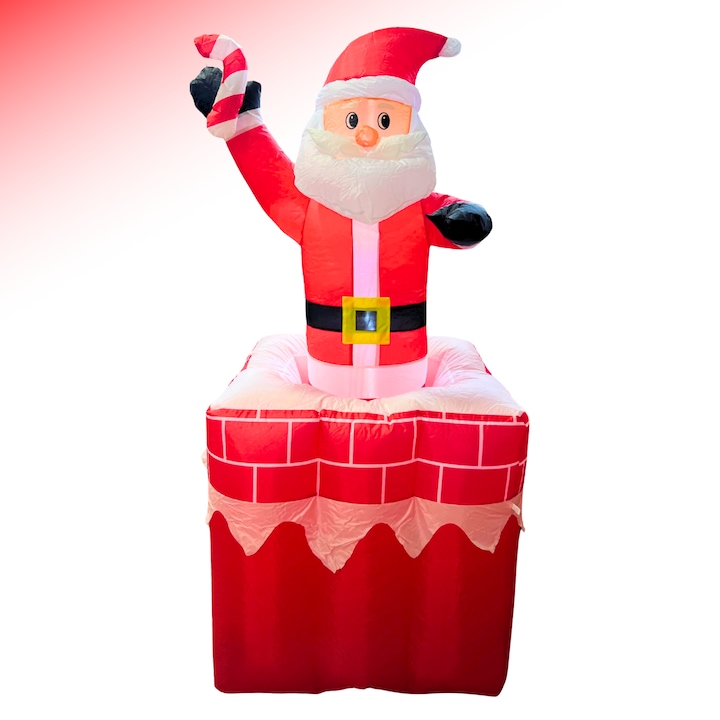 Figurina gonflabilă Moș Crăciun în horn, iluminare LED, 180 cm, roșu