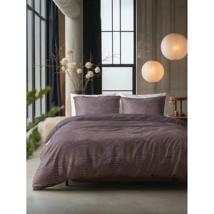 Комплект спално бельо Sleeptime Pure – Dreamscape Purple, 200x200/220 см, 100% памук, 3 части, антиалергичен, закопчаване с копчета