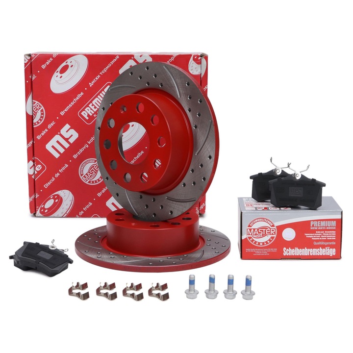 Комплект дискове и накладки Master-Sport за Audi A3, Seat Altea, Leon, Toledo, Skoda, VW, 253x140x52.9mm, 5 отвора, 8.04kg