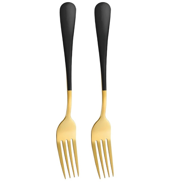 Set 2 furculite Pufo Luxury pentru desert, fructe, branzeturi, otel, 16 cm, auriu/negru