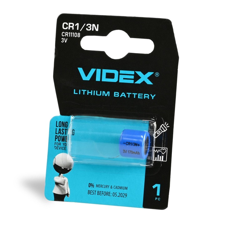 Baterie litiu VIDEX CR1/3N, 170 mAh, 3 V, 10,5x11,5x11,5 mm, set 1 bucata