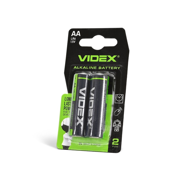 Baterie alcalina VIDEX AA 2 bucati, 2600 mAh, 1,5 V, 50,5x14,5x14,5mm