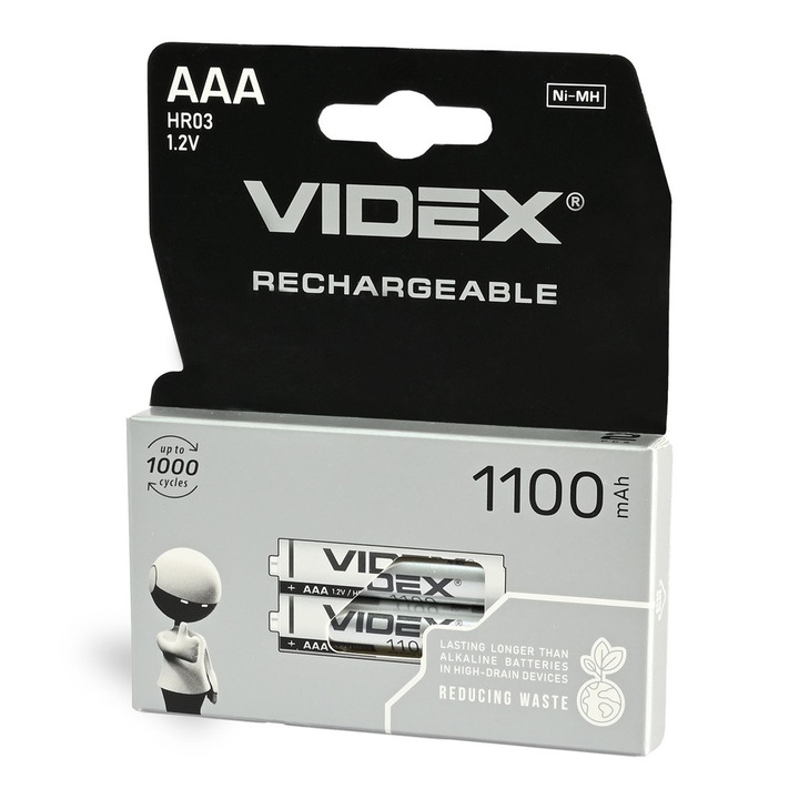 Акумулатор Ni-MH VIDEX AAA 1100mAh 2 броя блистер, 44,5x10,5x10,5мм