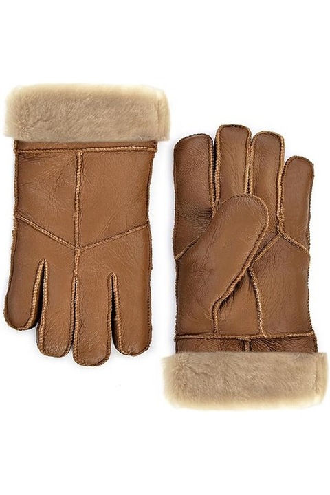 Manusi de iarna din piele, captusite cu lana de shearling calda pentru barbati, caramel, S, Harssidanzar