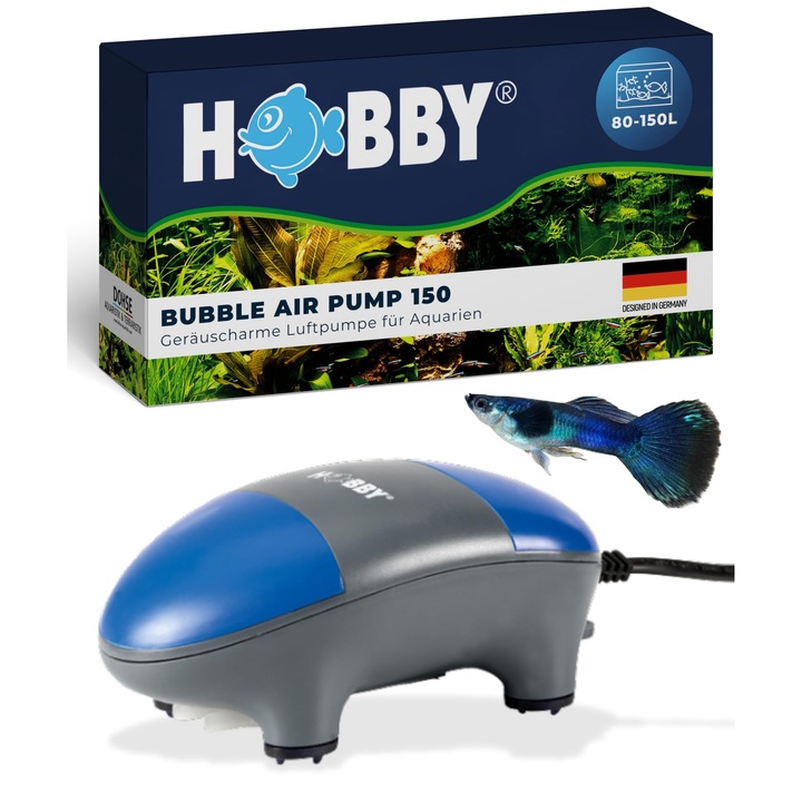 Hobby 00691 Buborékos Levegőpumpa 150 / 80 - 150 L, Akváriumi Levegőpumpa, Szürke-Kék