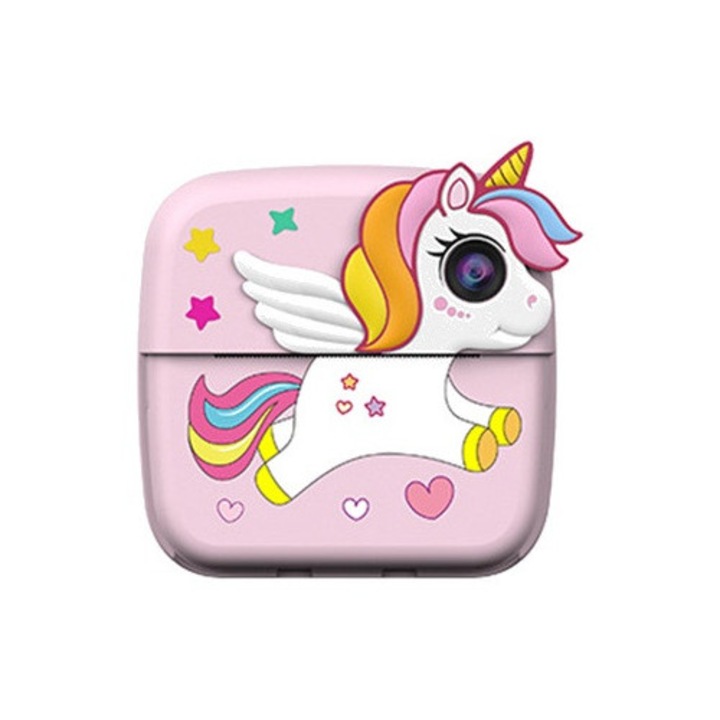 Aparat foto copii ZAZU Z5 cu printare instant – roz Unicorn, camere duale 50 MP, video Full HD, ecran LCD color 2.4”, filtre amuzante si selfie