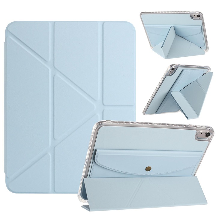 Husa tableta pentru iPad 2025 / 2022 Y-Pliere Deformation Piele Inteligent Husa, Albastru Cerulean