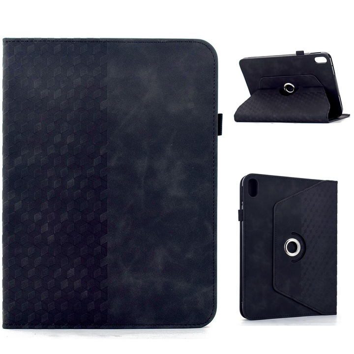 Husa tableta pentru iPad mini 2024, Rotativa, Diamant Embosat, Piele Inteligenta, Negru