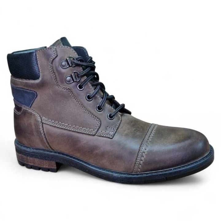 Ghete barbati din piele naturala Reflexan cu inchidere dubla cu fermoar si siret talpa zimtata antiderapanta look urban A6