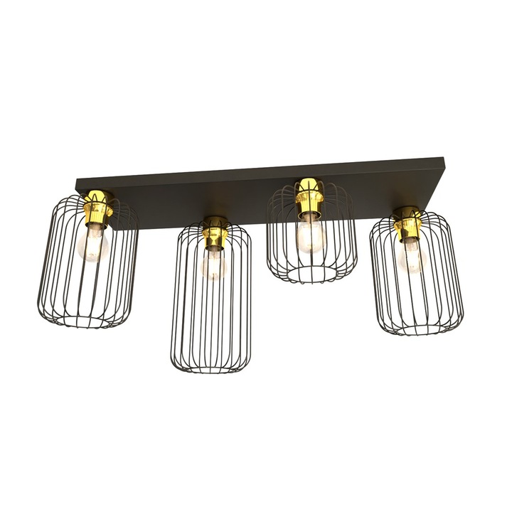 Таванна лампа/плафон BARN 4 BL GOLD, Emibig, черна със златно, E27, 15W MAX LED, 70x35см