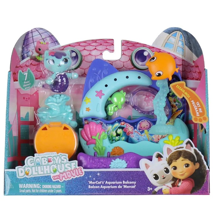 Gabby's Dollhouse figura készlet, erkély, akvárium, Mercat figura, többszínű, 3 éves kortól ajánlott