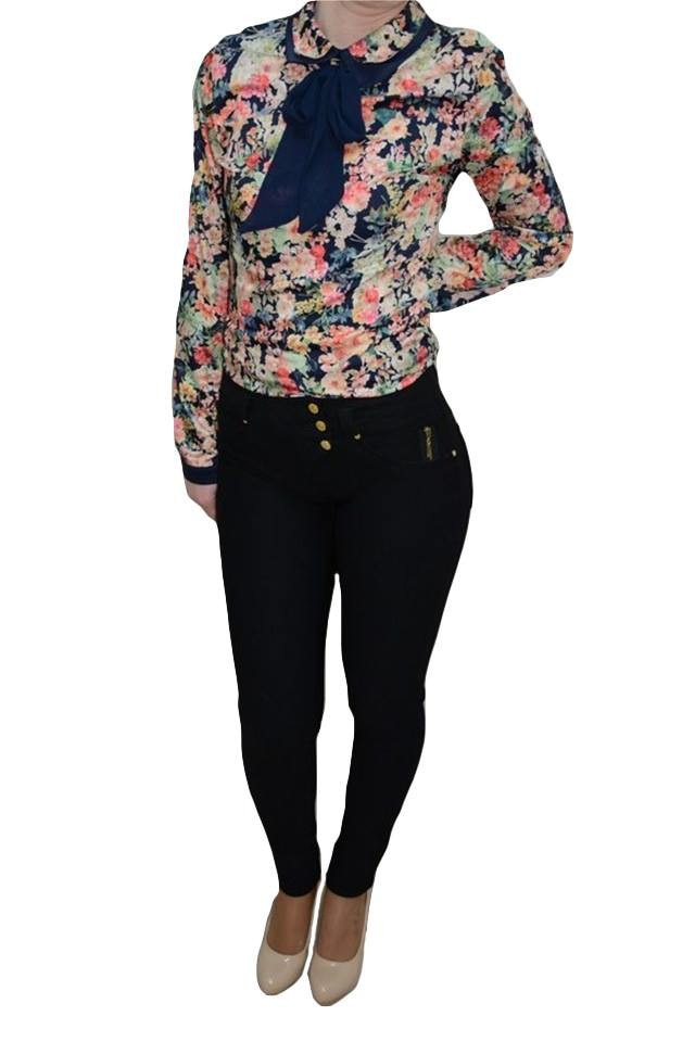 Pantaloni usor elastici, curelusa aurie,D&J Exclusive, Negru, 36