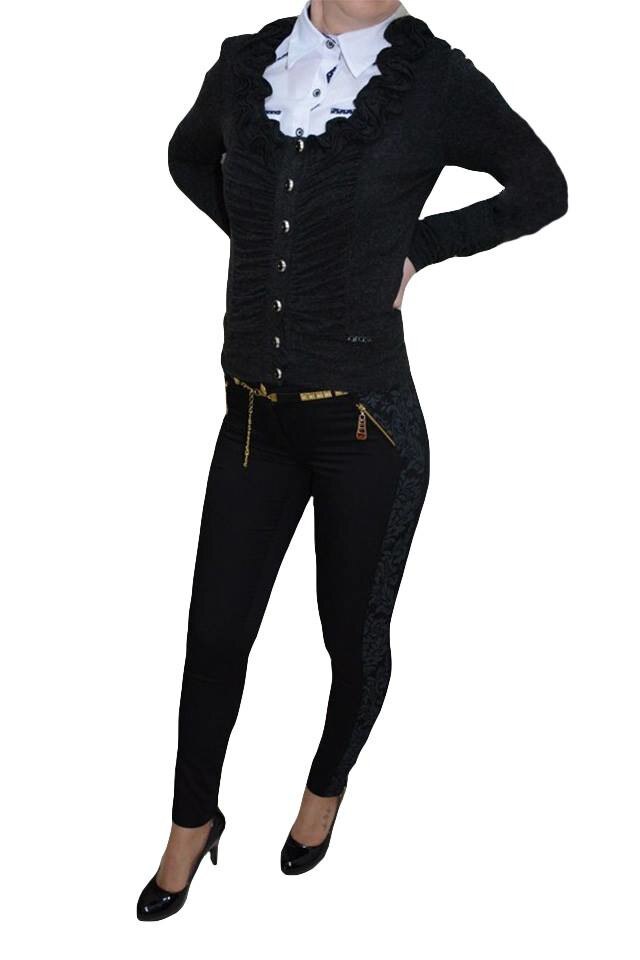 Pantaloni trendy, design floral lateral,D&J Exclusive,, Negru