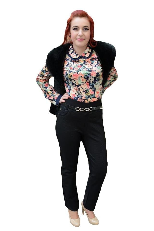 Pantaloni lungi cu model rafinat in fata,masura mare,D&J Exclusive, Negru