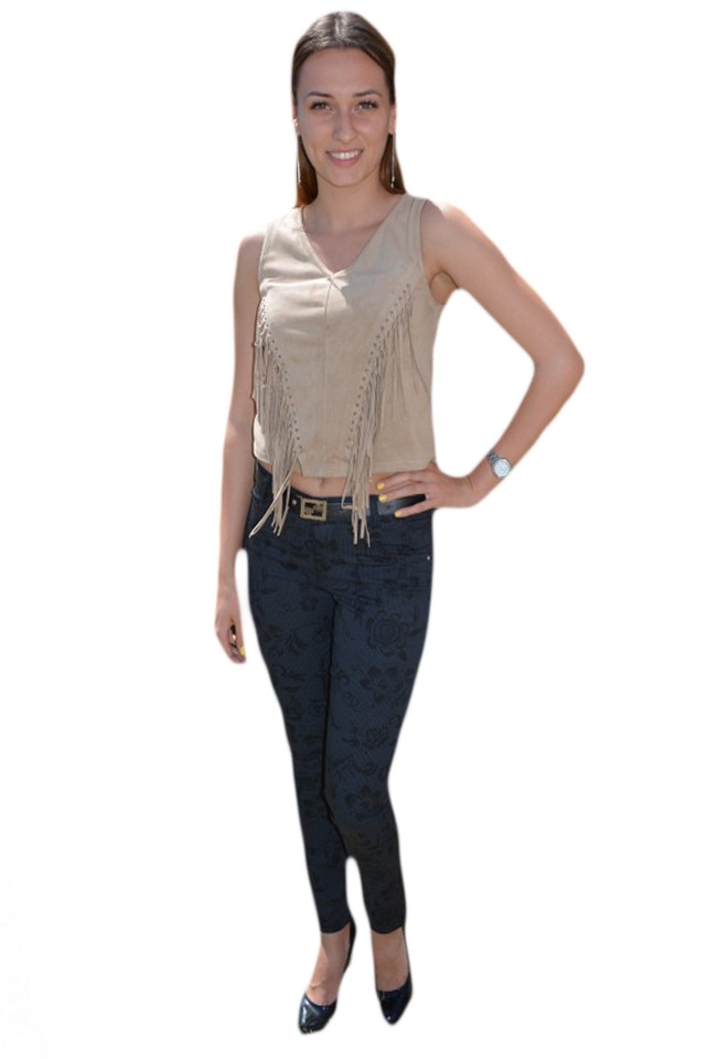 Pantaloni lungi cu flori , D&J Exclusive, Bleumarin-Negru