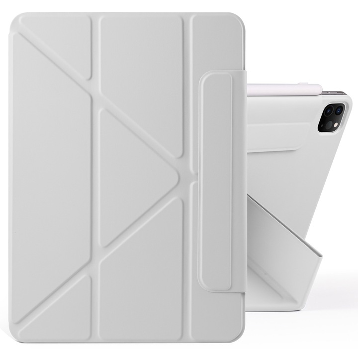 Husa tableta pentru iPad Pro 12.9 2022 / 2021 / 2020 Cu prindere magnetica din piele, Deformabil, Gri