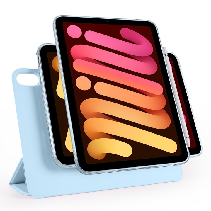Husa tableta pentru iPad mini 2024, Trifold Magnetic, Split Acrylic Piele, Ice Albastru