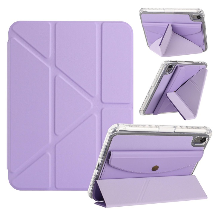 Husa tableta pentru iPad mini 2024, Y-Pliere, Deformation Piele, Inteligent, Violet