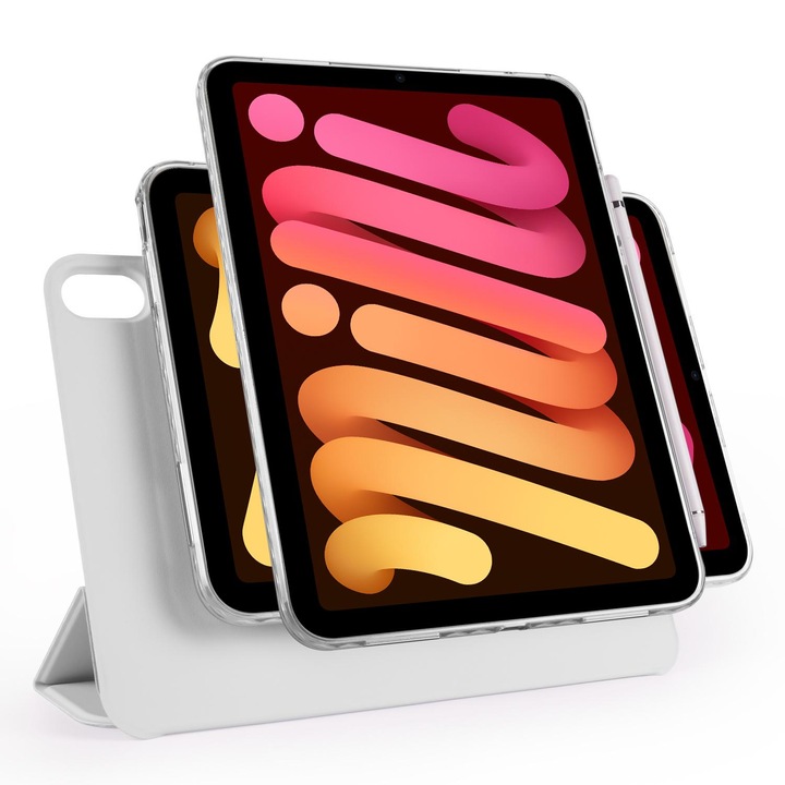 Husa tableta pentru iPad mini 2024 / mini 6 Trifold Magnetic Split Acrylic Piele, Gri